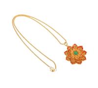 OATIPHO Ethnic Style Vintage Lotus Pendant Necklace for Women Handcrafted Filigree Brass Jewelry with Enamel and Gold Plating Symbolic Water for Weddings Parties and Daily Wear