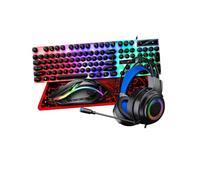 OATIPHO Gaming Keyboard with Ergonomic Design and Mousepad Combo Headset Mouse and 3.5mm Connectivity Rgb Backlit, Abs Material, USB 2.0 for Computer Use