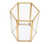 OATIPHO Glass Makeup Brush Holder Cosmetic Storage Cup Organizer for Vanity Desk Acrylic Makeup Brush Cup with Pearl Gold Brass Accent and Eyeliners Beauty Tools Storage for Home