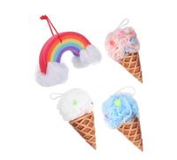 OATIPHO Ice Cream Shower Loofah Sponge 4pcs Set, Baby Bath Sponge and Body Exfoliating Scrubber for Toddler Bathing, Soft Foam Bath Balls for Kids’ Shower Care in Multiple Colors