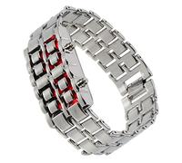 OATIPHO Led Digital Chain Watch for Men Lava Style Silver Case Red Led Retro Bracelet Wristwatch Casual Wear