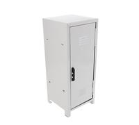 OATIPHO Metal Desktop Makeup Organizer Box - Small Enamel Cosmetic Storage Cabinet with Lid, White Iron Multipurpose Tin Storage for Beauty Supplies and Desk Vanity Use