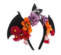 OATIPHO Mexican Skull Flower Crown Headband with Bat Wings Halloween Headpiece for Day Dead Masquerade Party Ghost Hair Band Costume Accessory