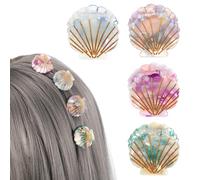 OATIPHO Mini Shell Hair Claw Clips 4pcs Small Ocean Beach Clamps Cute Tiny Hair Accessories for Women Girls Stylish Side and Bang Hold in Pastel Purple Green Pink Blue