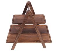 OATIPHO Multi-Layer Wooden 3 Tier Foldable Kitchen Rack with Food Plate Holders for Dish Preparation and Rustic Farmhouse Decor 16.93X15.75X8.15In