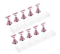 OATIPHO Nail Art Practice Rack and False Nail Tip Holder 2 Sets 10pcs Acrylic Base Stand with Electroplated Pink Manicure Training Display and Salon Use