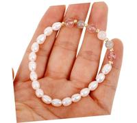 OATIPHO Natural Strawberry Crystal Pearl Beaded Bracelet for Women Sturdy Wrist Accessory with Delicate Freshwater Pearls Chic Handmade Bead Jewelry for Daily Wear and Gym