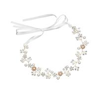 OATIPHO Pearl Headband for Lady Women Wedding Bridal Headpiece Manmade Pearls and Flowers Adjustable Ribbon Hair Accessories for Bridal Shower