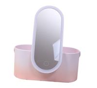 OATIPHO Portable LED Lighted Makeup Mirror with Rotatable Storage Box Abs Cosmetic Organizer for Lipstick Skincare Jewelry Pink Gradient Vanity Case for Women Gift