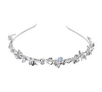 OATIPHO Silver Moonstone Metal Headband for Brides Lightweight Elastic Bridal Rhinestone Hair Decor Wedding and Engagement Accessories