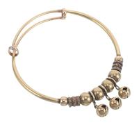 OATIPHO Vintage Brass Cuff Bracelet with Bell Charms, Adjustable Unisex Statement Bangle, Ethnic Antique Copper Jewelry for Holiday and Casual Wear