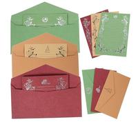 OATIPHO Vintage Business Invitation Card Set 12pcs Retro Writing Paper and Envelopes with Foil Stamping, 3 Designs Including Green Dove, Kraft Sailing Ship, Burgundy Rose for Party