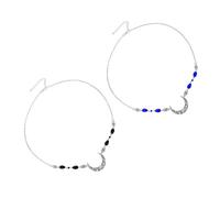 OATIPHO Vintage Moon Pattern Forehead Chain 2pcs Bridal Hair Accessories Natural Crystal Beads, Antique Silver Black Dark Blue Teardrop, Wedding Headband for Brides and Photography