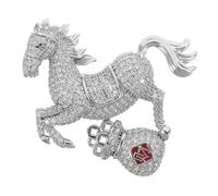 OATIPHO Vintage Rhinestone Horse Year Brooch Pin Alloy Animal Lapel Decoration with Money Bag Motif Secure Safety Pin Fastening for Shoulder Scarf Chinese Zodiac Lucky Jewelry Accessory