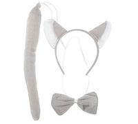 OATIPHO Wolf Costume Set with Plush Headband, Bowtie and Tail, Grey Animal Cosplay Accessories for Boys and Girls Party and Kindergarten Dressing-up