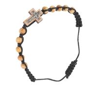 OATIPHO Wooden Prayer Bead Adjustable Bracelet with Cross Charm Unisex Woven Worry Beads for Worship and Faith for Christians and Spiritual Practices