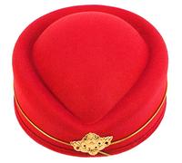 OATIPHO Wool Beret Hat Stewardess Cosplay Accessory Flight Attendant Costume Red Woolen Hat with Gold Thread Badge for Travel and Performance