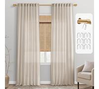 Oatmeal Beige Linen Curtains 108 Inches Long 2 Panels Set,Light Filtering Back Tab Pleated Flax Semi Sheer Curtains 108 Inch Length for Living Room Bedroom,Boho Rustic Farmhouse Decor