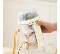 Oatmeal Container with Fixed Spoon and Press-Fit Lid Double-Wall Build for Keeping Food at Desired Temperature During Travel (white)