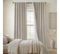 Oatmeal Linen Blackout Curtains 96 Inch Long 2 Panel Set, Pleated Drapes with Hooks for 8FT Floor to Ceiling or Track System, Neutral Warm Beige Greige Black Out Window Drapery for Bedroom Living Room