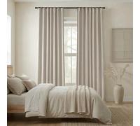 Oatmeal Linen Blackout Curtains 96 Inch Long 2 Panel Set, Pleated Drapes with Hooks for 8FT Floor to Ceiling or Track System, Neutral Warm Beige Greige Black Out Window Drapery for Bedroom Living Room