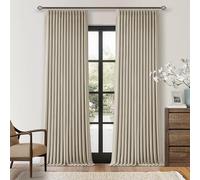 Oatmeal Linen Pinch Pleated Blackout Curtains 96 Inches Long 2 Panels Set | Memory Shape Pinch Pleat, Black Out Thermal Insulated Curtains with Liner, Neutral Beige, for Dining Living Room Darkening