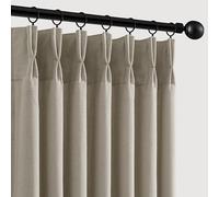 Oatmeal Memory Trained Pinch Pleated Curtains Drapes, Thick Linen Blend Privacy Light Filtering Window Curtains, Linen Textured Pleated Curtain with Hooks&Clips, Triple Pleat Memory Shape Curtain