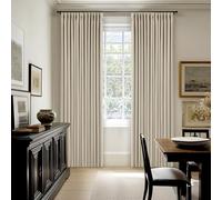 Oatmeal Pinch Pleated 100% Blackout Linen Curtains 100 Inch Length 2 Panel | Memory Shape Pinch Pleat, Black Out Thermal Insulated Curtains with Liner, Neutral Beige, for Dining Living Room Darkening