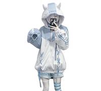 OATSBAS Cute Zip Up Hoodies for Women Watercolor Harajuku Fashion Oversized Sweatshirt y2k Tops, White, Large