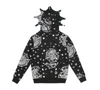 OATSBAS Retro Lazy Style Hoodie for Men Women Fun Multi Angle Full Zip Up Hoodie Oversized Hooded Sweatshirt, Black, S