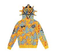 OATSBAS Retro Lazy Style Hoodie for Men Women Fun Multi Angle Full Zip Up Hoodie Oversized Hooded Sweatshirt, Yellow, S