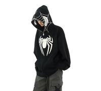 OATSBAS Y2K Hip Hop Spider Hoodie for Women Men Graphic Full Zip up Hoodies Oversized Kawaii Hoodies Spider Jacket, Black, XL