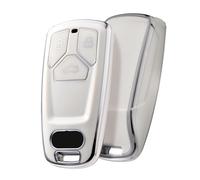 OATSBASF Car Key Case Compatible with Audi A4L A6L A8 Q5 Q7 TTS TT, Seat 3-Button Key Cover TPU Key Box Silver Edge White