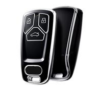 OATSBASF Car Key Case Compatible with Audi A4L A6L A8 Q5 Q7 TTS TT, Seat 3-Button Key Cover TPU Key Box (Silver Edge Black)