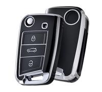 OATSBASF Car Key Case Compatible with VW Golf 7, Key Box Cover for VW Polo, Skoda, Tiguan, MK7 3 Buttons (Silver Edge Black)