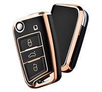 OATSBASF Car Key Case Compatible With VW Golf 7, Polo, Skoda, Tiguan, MK7 3-Button Cover (J-Black)
