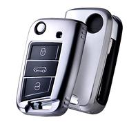 OATSBASF Car Key Case Compatible with VW Golf 7, Polo, Skoda, Tiguan, MK7 3-Button Key Box Cover (Q-Grey)