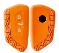 OATSBASF Car Key Case Cover for VW Golf 8 ID3 4 5 6 7 Seat Leon MK4 Tarraco Ateca & Skoda Octavia - Soft Silicone Protective Cover (F-Orange)