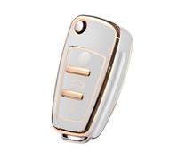 OATSBASF Car Key Case for Audi, Key Case for A1 A3 A4 A6 Q3 Q5 Q7 S3 R8 TT Silicone TPU Key Box Cover (JS White)