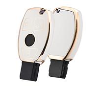 OATSBASF Car Key Case For Mercedes Benz, Key Cover For Mercedes Benz W204 W211 2-3 Keyless Buttons A B C E Class(Golden Edge White)