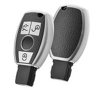 OATSBASF Car Key Case for Mercedes Benz, Key Cover for Mercedes Benz W204 W211 2-3 Keyless Buttons A B C E Class(Silver Leather)