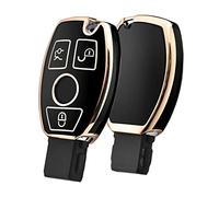 OATSBASF Car Key Case for Mercedes Benz, Key Cover for Mercedes Benz W204 W211 2-3 Keyless Buttons A B C E Class(Golden Edge Black)