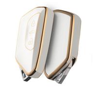 OATSBASF Car Key Case for VW, Compatible with Golf 8, Seat Leon MK 4, Tarraco, Ateca, Skoda Octavia - TPU Silicone Key Case (Golden Edge White)