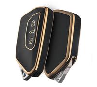 OATSBASF Car Key Case for VW, Compatible with Golf 8, Seat Leon MK 4, Tarraco, Ateca, Skoda Octavia - TPU Silicone Key Case (Golden Edge Black)