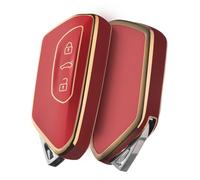 OATSBASF Car Key Case for VW, Key Case Compatible with Golf 8 Seat Leon MK 4 Tarraco Ateca Skoda Octavia TPU Silicone Key Case (Golden Edge Red)