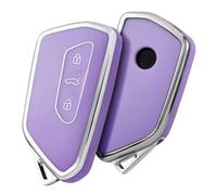 OATSBASF Car Key Case for VW, TPU Silicone Key Cover, Compatible with Golf 8, ID3, ID4, GTI, GTE, Seat Leon MK4, Tarraco, Ateca & Skoda Octavia (Silver Edge Purple)