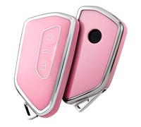 OATSBASF Car Key Case for VW, TPU Silicone Key Cover, Compatible with Golf 8, ID3, ID4, GTI, GTE, Seat Leon MK4, Tarraco, Ateca & Skoda Octavia (Silver Edge Pink)
