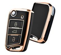 OATSBASF Car Key Case Key Case, Key Box Cover 3 Buttons (gold trim-black)