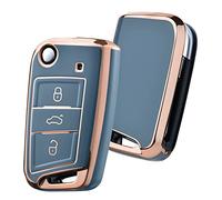 OATSBASF Car Key Case Key Case, Key Box Cover 3 Buttons (gold trim-grey)