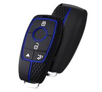 OATSBASF Car Key Case Suitable for Mercedes Benz, Key Case Cover for E Class S Class Silicone Protective Case (Blue Line - Black 4 Buttons)